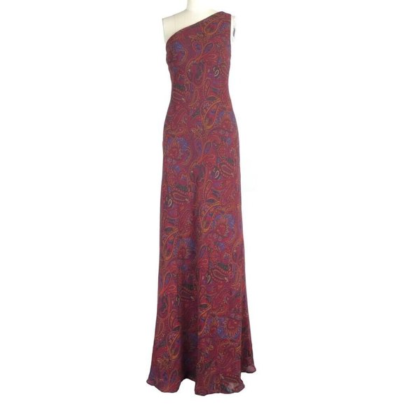 Lauren Ralph Lauren Dresses & Skirts - Vintage 90s Lauren Ralph Lauren Burgundy Paisley Silk Chiffon One Shoulder Gown